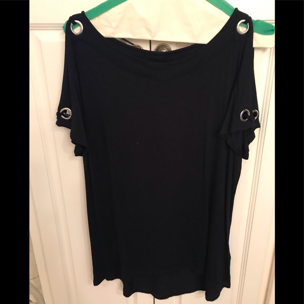 Women’s Black Cold-Shoulder Top with Grommet Detail
